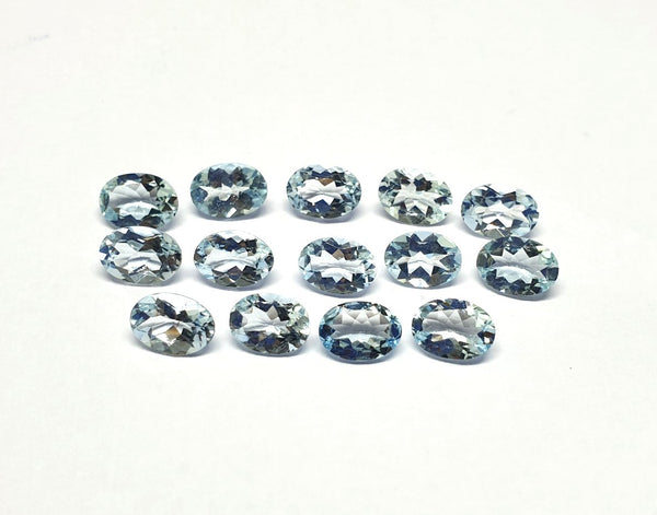Masterpiece Collection : Aquamarine 7 x 5 mm Faceted Ovals, 10 Piece Parcel/Lot of Loose Gems,100 % Natural Gems AAA