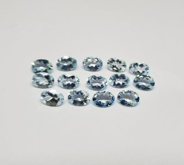 Masterpiece Collection : Aquamarine 7 x 5 mm Faceted Ovals, 10 Piece Parcel/Lot of Loose Gems,100 % Natural Gems AAA