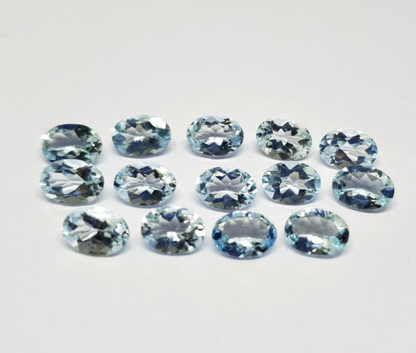 Masterpiece Collection : Aquamarine 7 x 5 mm Faceted Ovals, 10 Piece Parcel/Lot of Loose Gems,100 % Natural Gems AAA