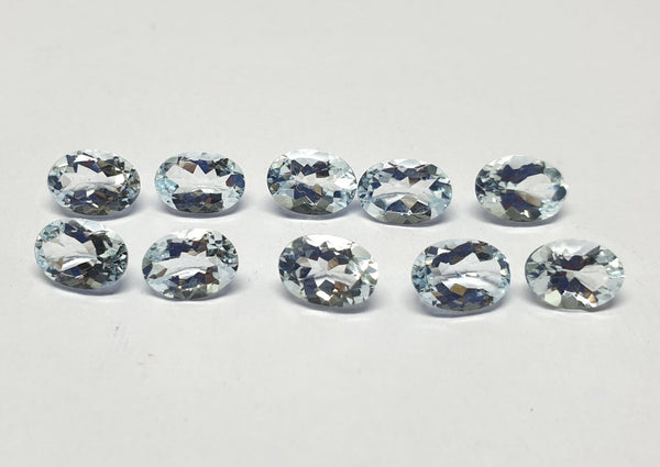 Masterpiece Collection : Aquamarine 7 x 5 mm Faceted Ovals, 10 Piece Parcel/Lot of Loose Gems,100 % Natural Gems AAA
