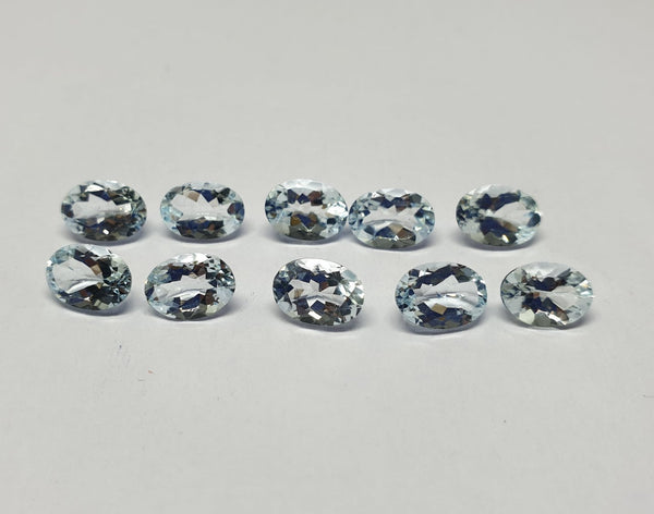 Masterpiece Collection : Aquamarine 7 x 5 mm Faceted Ovals, 10 Piece Parcel/Lot of Loose Gems,100 % Natural Gems AAA