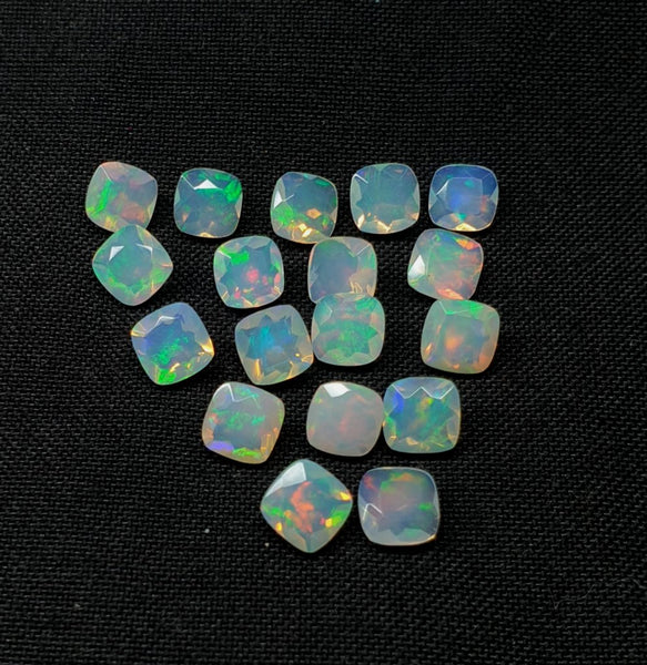 Masterpiece Collection: Metallic Rainbow Fire Color Play Ethiopian Welo Opal Faceted 6 x 6 MM Cushions: 10 Pcs Loose Gemstone Lot/Parcel > AAA