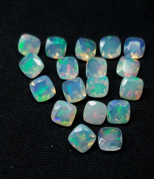 Masterpiece Collection: Metallic Rainbow Fire Color Play Ethiopian Welo Opal Faceted 6 x 6 MM Cushions: 10 Pcs Loose Gemstone Lot/Parcel > AAA