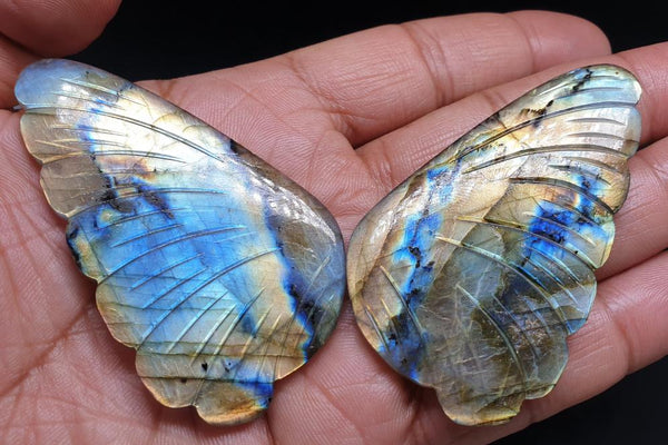 One of a Kind: Multi Fire Labradorite with Golden Color Play , Fancy Butterfly Wings Shaped Hand Carved Gems, Loose Gems for Jewelry,100 % Natural AAA