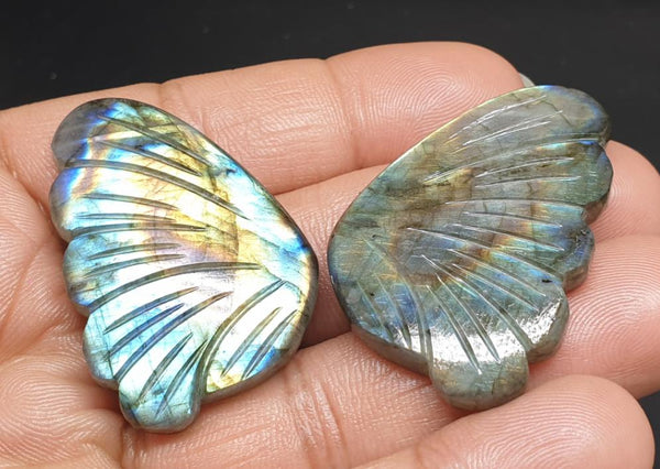 One Of A Kind: Large Golden Eye Blue Fire Play Multi Labradorite Fancy Butterfly Wings Shaped Hand Carved Gems, Loose Gems for Jewelry 100 % Natural AAA