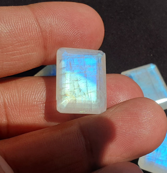 Masterpiece Collection : Large 15 x 20 mm Rainbow Moonstone Faceted Emerald Cut Octagon Gem/Multi Rainbow Flashy 100 % Natural AAA