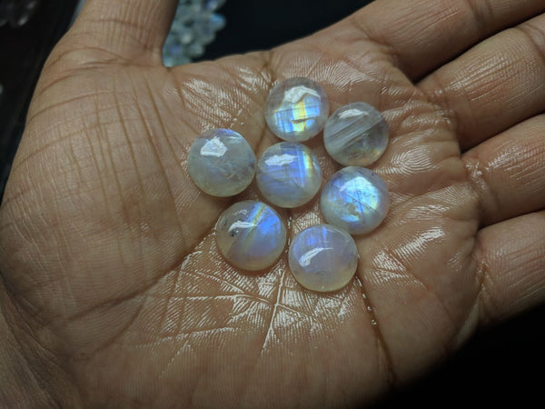 Masterpiece Collection : 15 mm Round Natural Rainbow Flashy White Moonstone Rose Cut Round Faceted Cabochon Gems > Wholesale Parcel/Lot