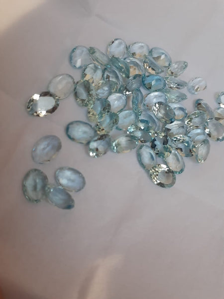 Masterpiece Collection : Sea Green-Blue Aquamarine 7 x 5 mm Faceted Ovals, 10 Piece Parcel/Lot of Loose Gems,100 % Natural Gems AAA