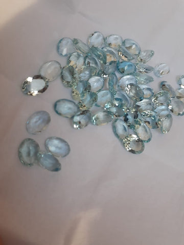 Masterpiece Collection : Sea Green-Blue Aquamarine 7 x 5 mm Faceted Ovals, 10 Piece Parcel/Lot of Loose Gems,100 % Natural Gems AAA