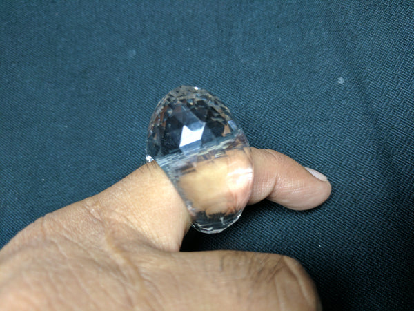Unique 100 % Real & Natural Brazilian Crystal Quartz High Dome Checkered Finger Ring > Hand Carved