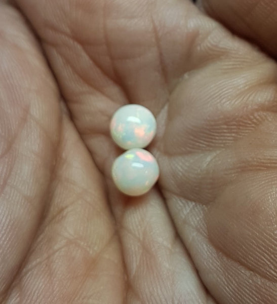 Masterpiece Ultra Rare Insane Multi Rainbow Fire Color Play Ethiopian Welo Opal : Pair : Smooth 7 MM Round Sphere Balls, (2 Pcs) AAA Wholesale Lot / Parcel
