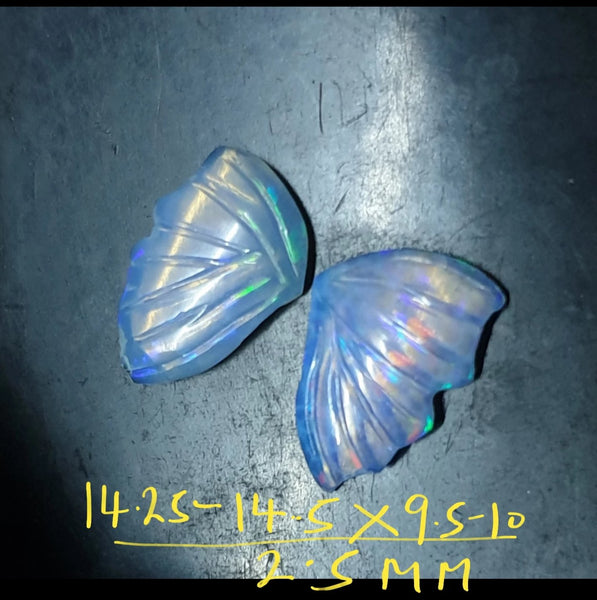 Electric Blue-Green Multi Fire Ethiopian Welo Opal Butterfly Wings/ Hand Carved /Jewelry/ Necklace/ Pendant/ Ring/ Loose Gem Wings/ AAA