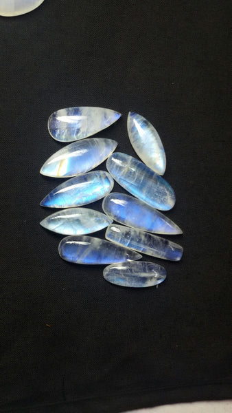 272.50 Cts Long White Rainbow Moonstone Mix Cabochons, 10 Pieces Wholesale Lot/Parcel Sample