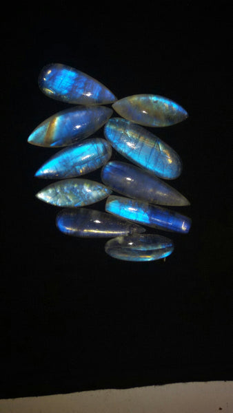 272.50 Cts Long White Rainbow Moonstone Mix Cabochons, 10 Pieces Wholesale Lot/Parcel Sample