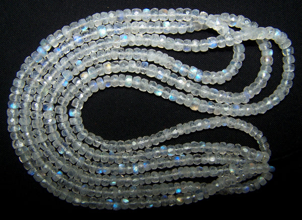 High Quality White Rainbow Fire Moonstone Micro Faceted Roundel Beads String 4 - 4.5 - 5 MM, 16 " Long AA +