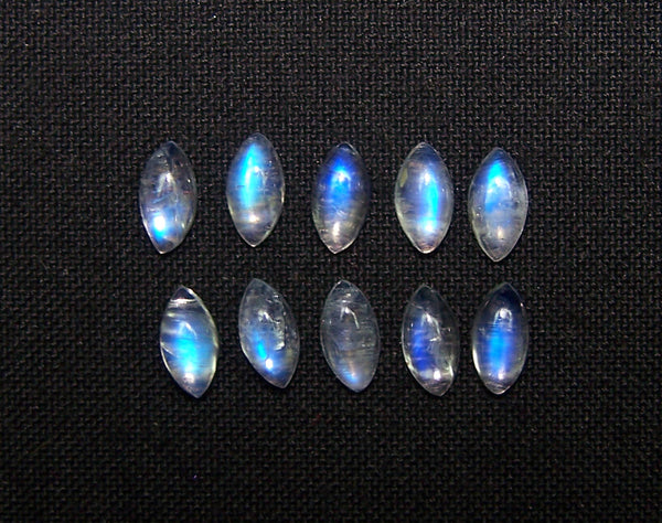 Masterpiece Collection : Transparent Blue Flashy Rainbow Moonstone/4 X 8 MM Marquees Cabochons/100 % Natural Loose AAA/Wholesale Lot