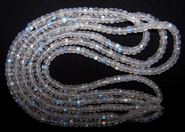 High Quality White Rainbow Fire Moonstone Micro Faceted Roundel Beads String 4 - 4.5 - 5 MM, 16 " Long AA +