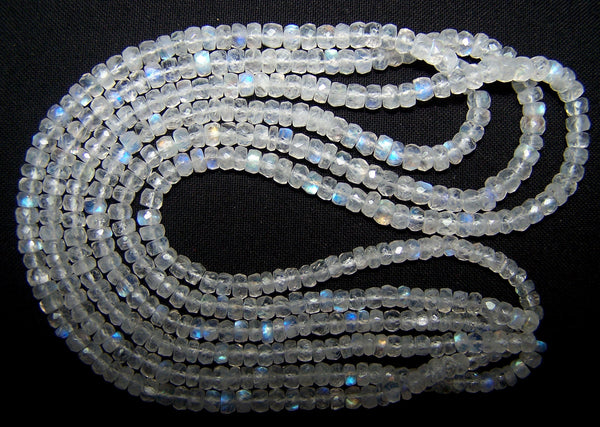 High Quality White Rainbow Fire Moonstone Micro Faceted Roundel Beads String 4 - 4.5 - 5 MM, 16 " Long AA +