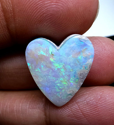 Rainbow Fire Milky Australian Opal 20 x 17 mm Heart Cut Cabochon Loose Gem, Masterpiece Calibrated 100 % Natural Gemstone AAA