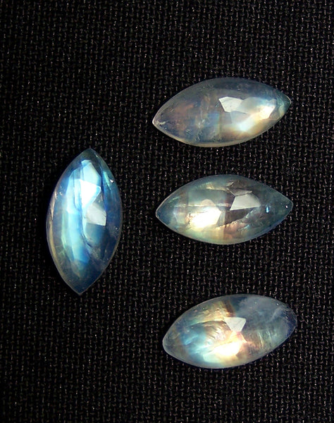 9.10 cts White Rainbow Moonstone Marquise Cabochon Rose Cut, 4 Pieces, Wholesale Parcel/Lot Loose Gem,100 % Natural Gems AAA