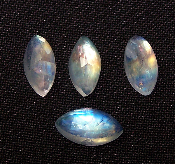 9.10 cts White Rainbow Moonstone Marquise Cabochon Rose Cut, 4 Pieces, Wholesale Parcel/Lot Loose Gem,100 % Natural Gems AAA