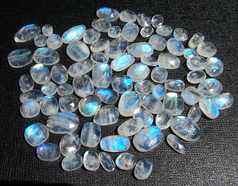 149 cts Blue Flashy White Rainbow Moonstone Faceted Slice Gems,90 Pieces, Wholesale Parcel/Lot of Free Form Loose Gems,100 % Natural AAA