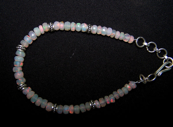 Insane Fire Natural Ethiopian Welo Opal Silver Bracelet of Micro Faceted Beads & Oxidized Silver Pandora Findings AAA
