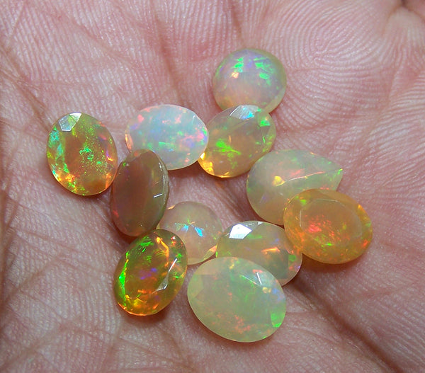 11.10 cts Insane Metallic Rainbow Fire Color Play Faceted Ethiopian Welo Opal Oval,Round,Pear Loose Gems, Milky & Transparent, (11 Pcs)Wholesale Lot/Parcel AAA