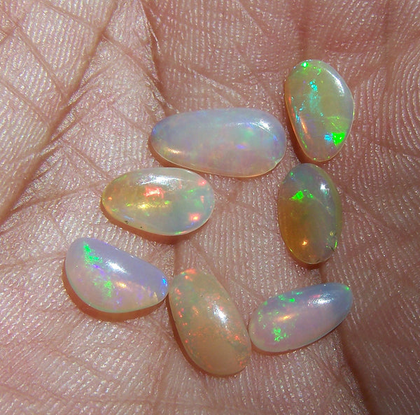 Sure Unique Insane Rainbow Color Play Ethiopian Welo Opal Smooth Slice Gems AAA, Milky and Transparent, (7 Pcs) Wholesale Lot/Parcel