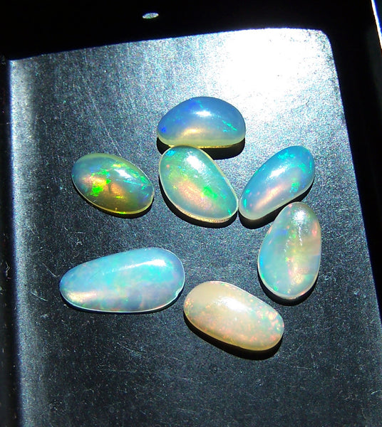 Sure Unique Insane Rainbow Color Play Ethiopian Welo Opal Smooth Slice Gems AAA, Milky and Transparent, (7 Pcs) Wholesale Lot/Parcel