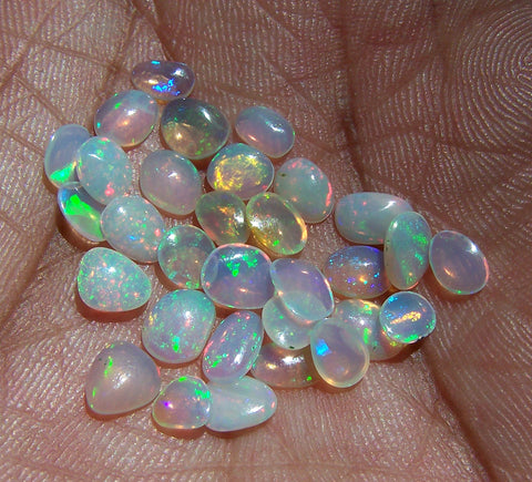 Super Unique 7.30 cts Insane Rainbow Color Play Ethiopian Welo Opal Smooth Slice Gems AAA, Milky and Transparent, (31 Pcs) Wholesale Lot/Parcel