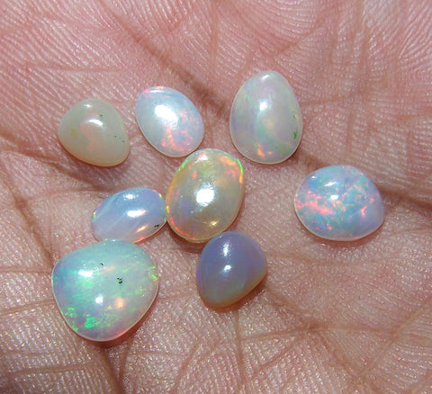 4.80 cts Insane Rainbow Color Play Ethiopian Welo Opal Smooth Slice Gems AAA, Milky and Transparent, (8 Pcs) Wholesale Lot/Parcel