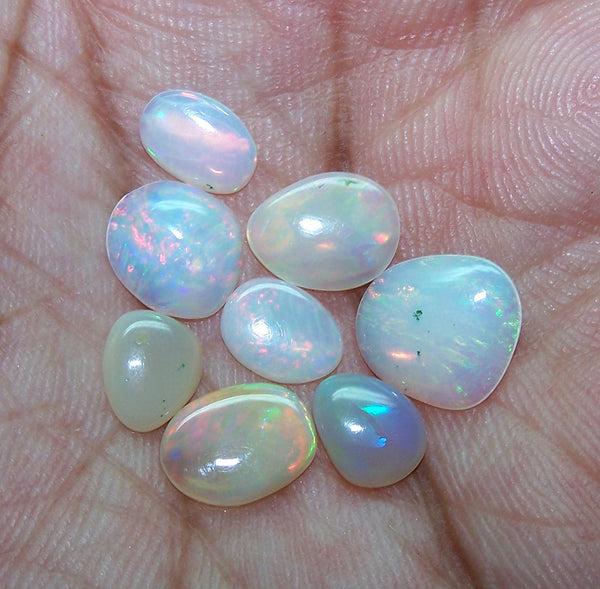 4.80 cts Insane Rainbow Color Play Ethiopian Welo Opal Smooth Slice Gems AAA, Milky and Transparent, (8 Pcs) Wholesale Lot/Parcel