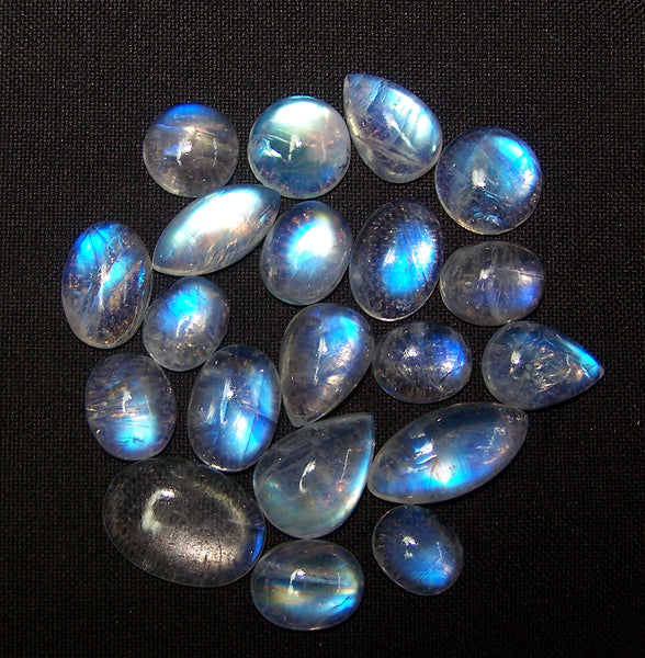 144 cts Blue Flashy White Rainbow Moonstone Cabochon,20 Pieces, Wholesale Parcel/Lot of Oval,Round,Pear shape, Loose Gem,100 % Natural Gems AAA