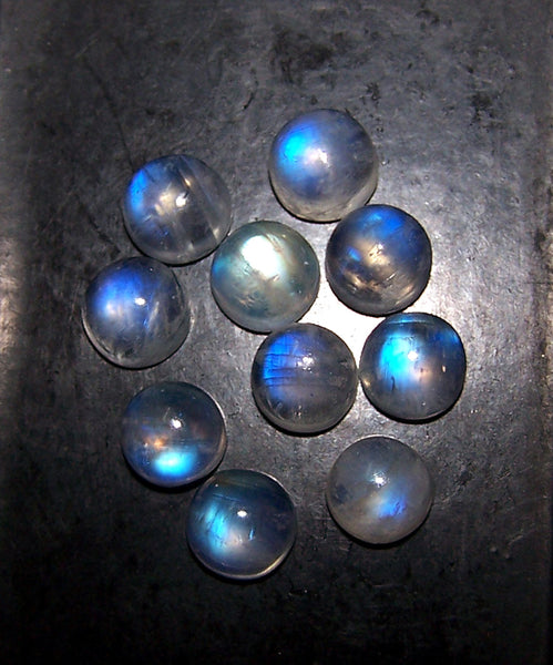 Masterpiece Blue Flashy White Rainbow Moonstone Calibrated 7 mm Round High Dome Cabochon Loose Gem Wholesale Lot/Parcel, 100 % Natural AAA (10 Piece)