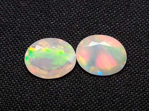 2.40 cts Insane Metallic Rainbow Fire Color Play Ethiopian Welo Opal Faceted 8 x 10 MM Ovals Loose Gemstone AAA : Matched pair for Earrings