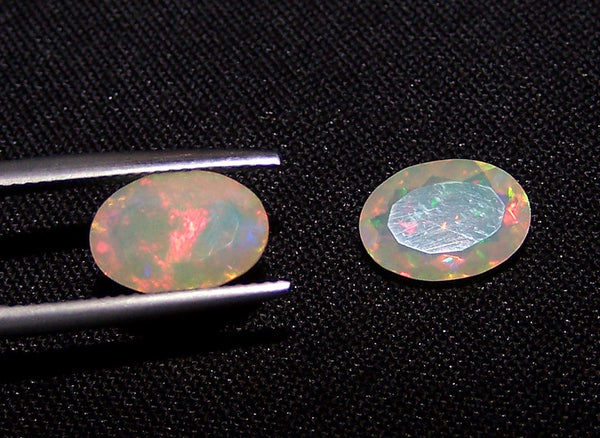 3.60 cts Insane Metallic Rainbow Fire Color Play Ethiopian Welo Opal Faceted Ovals Loose Gemstone AAA : Matched pair for Earrings