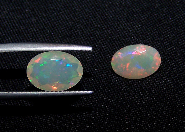 3.60 cts Insane Metallic Rainbow Fire Color Play Ethiopian Welo Opal Faceted Ovals Loose Gemstone AAA : Matched pair for Earrings