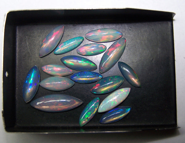 15.50 cts Insane Metallic Rainbow Fire Color Play Ethiopian Welo Opal Marquise Cabochon Loose(16 Pcs), Milky & Transparent, Wholesale Lot/Parcel AAA