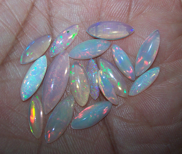 15.50 cts Insane Metallic Rainbow Fire Color Play Ethiopian Welo Opal Marquise Cabochon Loose(16 Pcs), Milky & Transparent, Wholesale Lot/Parcel AAA