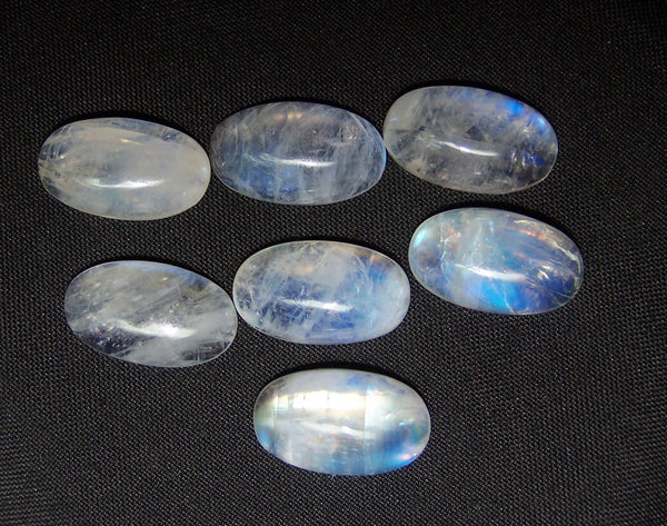 Masterpiece 13 x 22 MM Flashy White Rainbow Moonstone Cabochon,7 Pieces, Wholesale Parcel/Lot Sample of Oval shape, Loose Gem,100 % Natural Gems AA