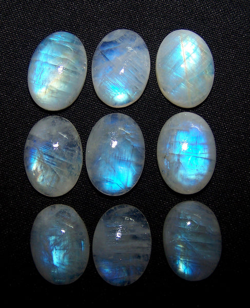 Masterpiece 13 x 18 MM Flashy White Rainbow Moonstone Cabochon,9 Pieces, Wholesale Parcel/Lot Sample of Oval shape, Loose Gem,100 % Natural Gems AA