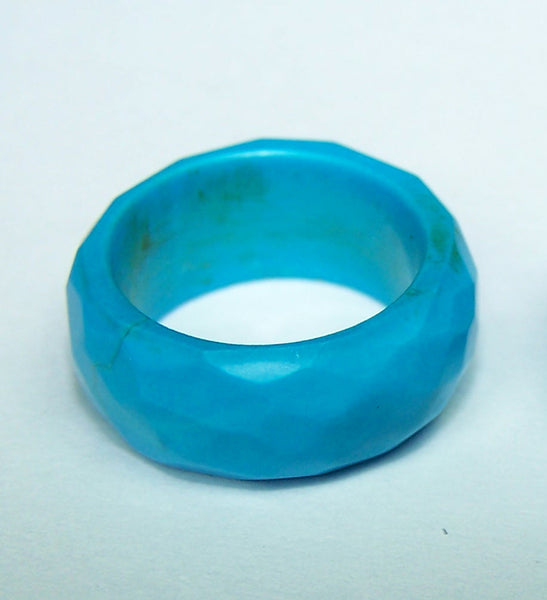 100 % Real & Natural "Sleeping Beauty" Turquoise Custom Manufactured Flat Checker Band/Ring