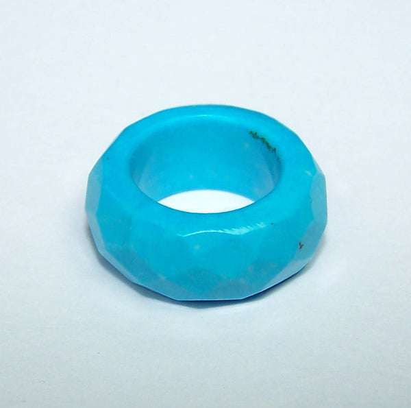 100 % Real & Natural "Sleeping Beauty" Turquoise Custom Hand Crafted High Dome Checker Ring / Band