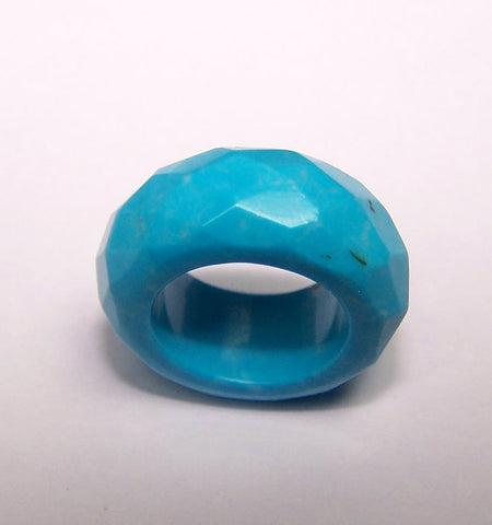 100 % Real & Natural "Sleeping Beauty" Turquoise Custom Hand Crafted High Dome Checker Ring / Band