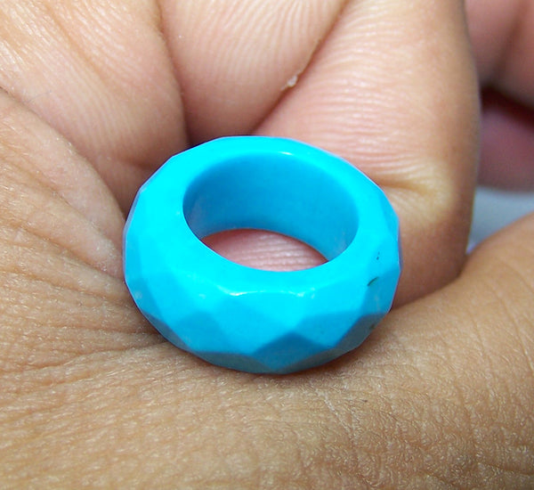 100 % Real & Natural "Sleeping Beauty" Turquoise Custom Hand Crafted High Dome Checker Ring / Band