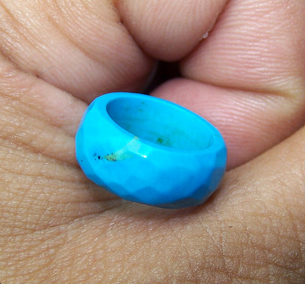 100 % Real & Natural "Sleeping Beauty" Turquoise Custom Manufactured Flat Checker Band/Ring