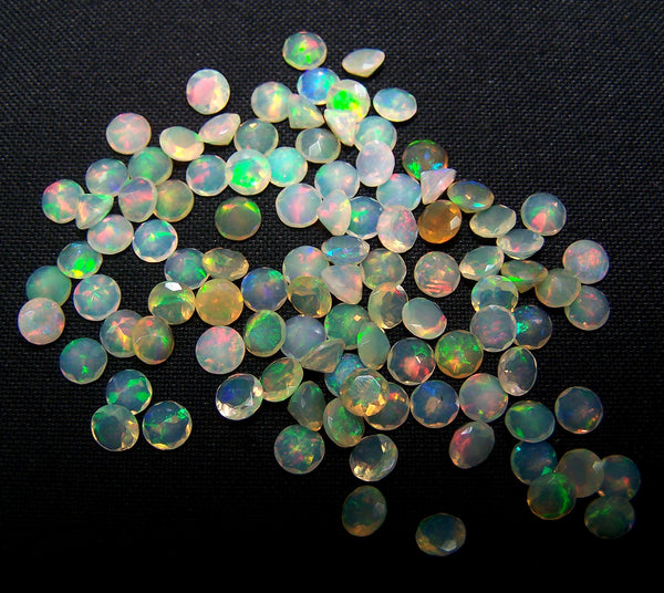 Masterpiece Calibrated 5 mm Round Cut Insane Rainbow Fire Ethiopian Welo Opal, 100 % Natural Loose Gemstone