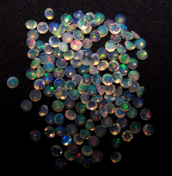 Masterpiece Calibrated 3 mm Faceted Round Cut Insane Rainbow Fire Ethiopian Welo Opal, 100 % Natural Loose Gemstone