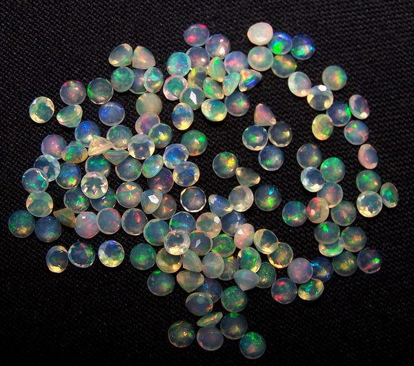 Masterpiece Calibrated 3 mm Faceted Round Cut Insane Rainbow Fire Ethiopian Welo Opal, 100 % Natural Loose Gemstone